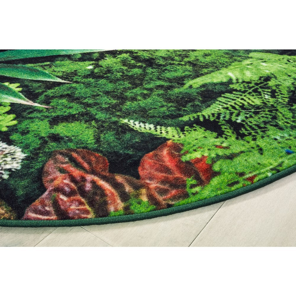 Carpets for Kids Pixel Perfect Collection Real Jungle Floor Activity Round Rug, 6ft x 6ft, Green