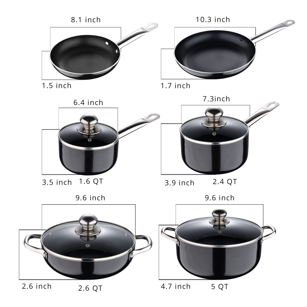 Bergner 10-Piece Aluminum Non-Stick Cookware Set, Black