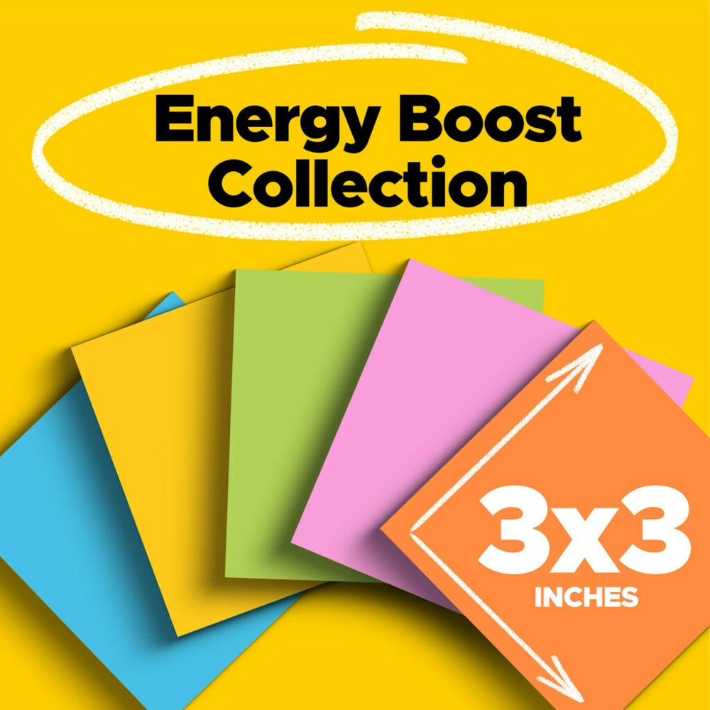 Post-it Super Sticky Notes, 3 in x 3 in, 5 Pads, 90 Sheets/Pad, 2x the Sticking Power, Energy Boost Collection