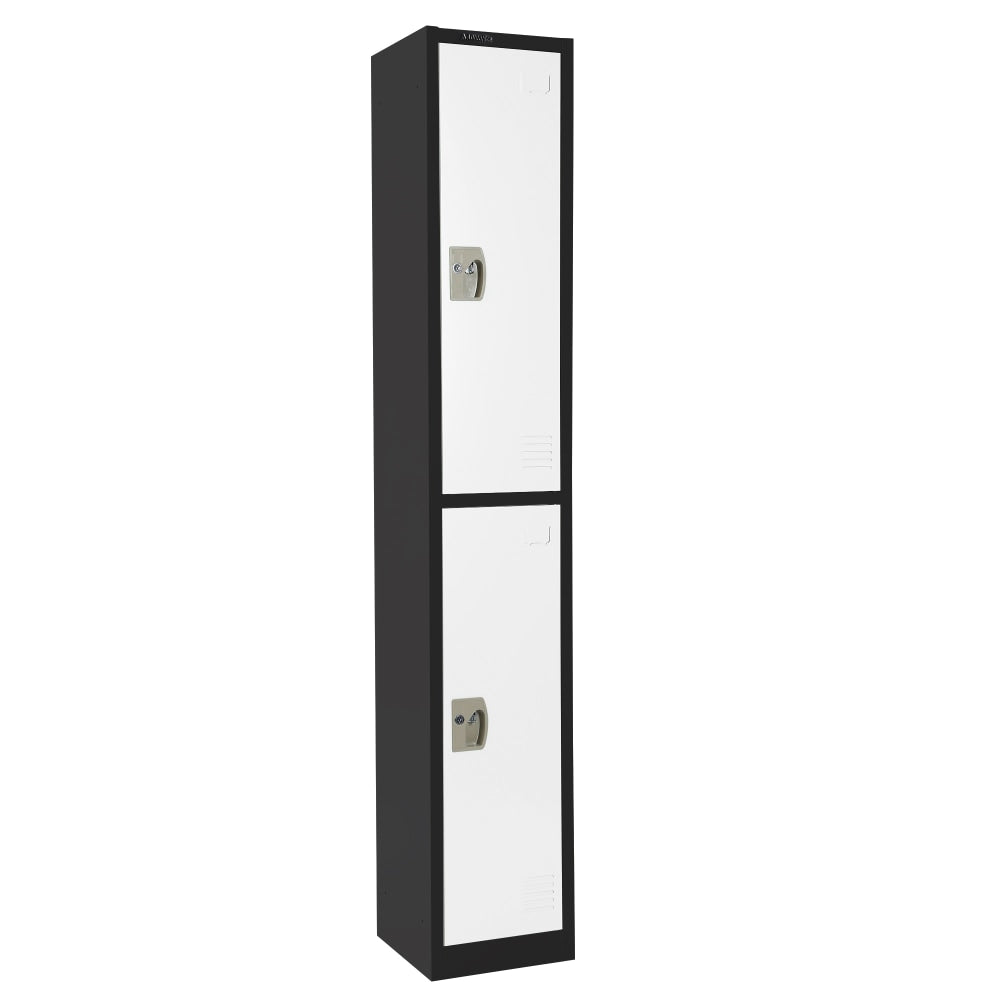 Alpine 2-Tier Steel Lockers, 72inH x 15inW x 15inD, Black/White, Set Of 2 Lockers