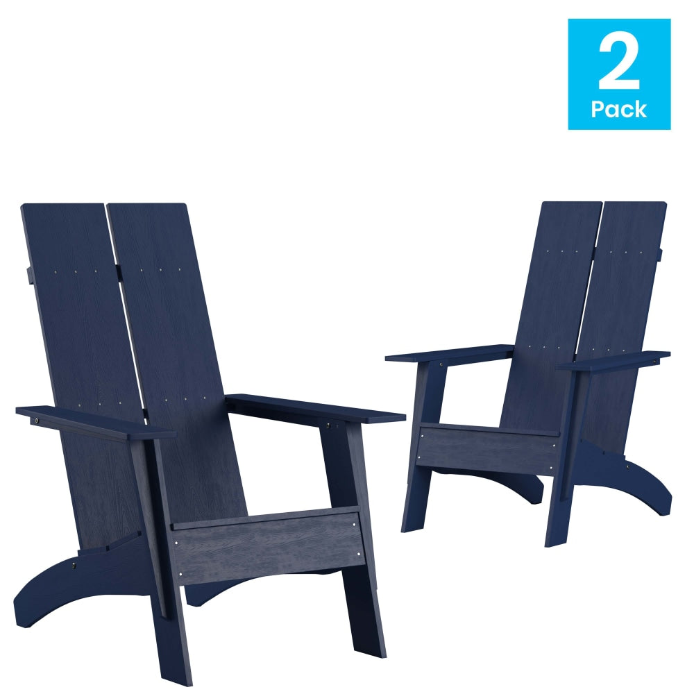 Flash Furniture Sawyer Modern All-Weather Poly Resin Wood Adirondack Chairs, Navy, Set Of 2 Chairs