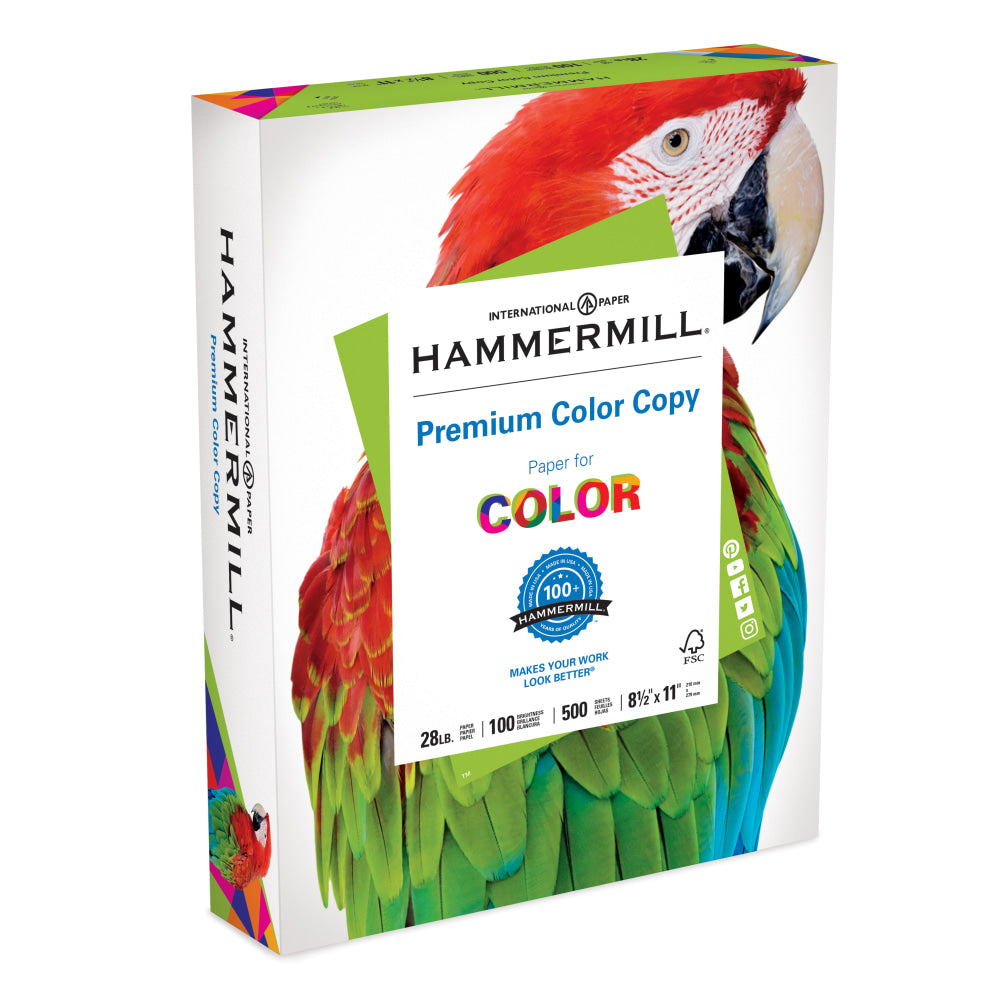 Hammermill Color Multi-Use Printer & Copy Paper, White, Letter (8.5in x 11in), 500 Sheets Per Ream, 28 Lb, 100 Brightness