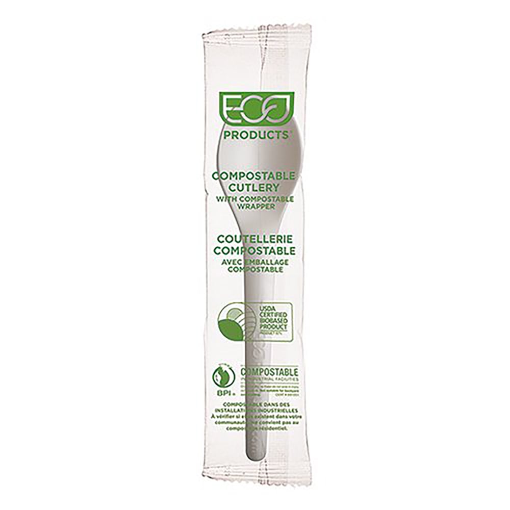 Eco-Products Plantware High-Heat PLA Compostable Spoons, 6in, White, Pack Of 1,000 Spoons