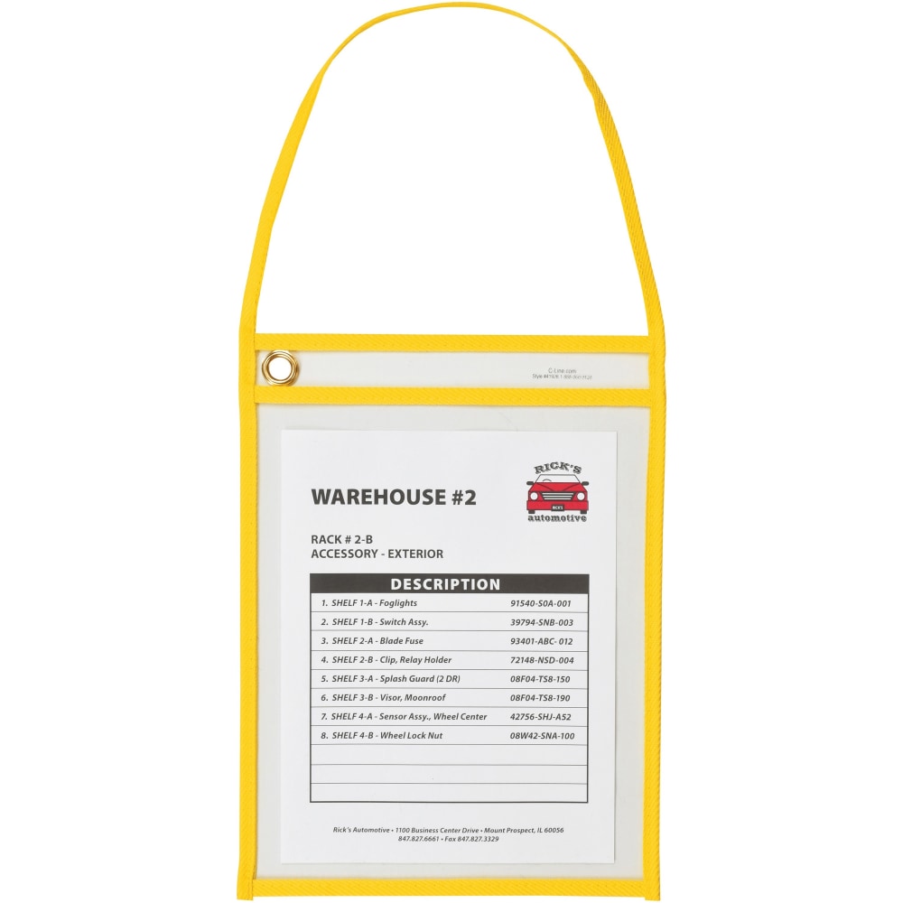 C-Line Hanging Strap Shop Ticket Holder - 12in x 9in x 16in - Vinyl - 15 / Box - Yellow