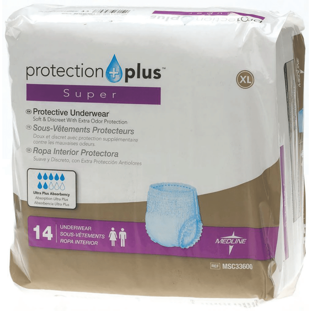 Protection Plus Super Protective Disposable Underwear, X-Large, 56 - 68in, White, 14 Per Bag, Case Of 4 Bags