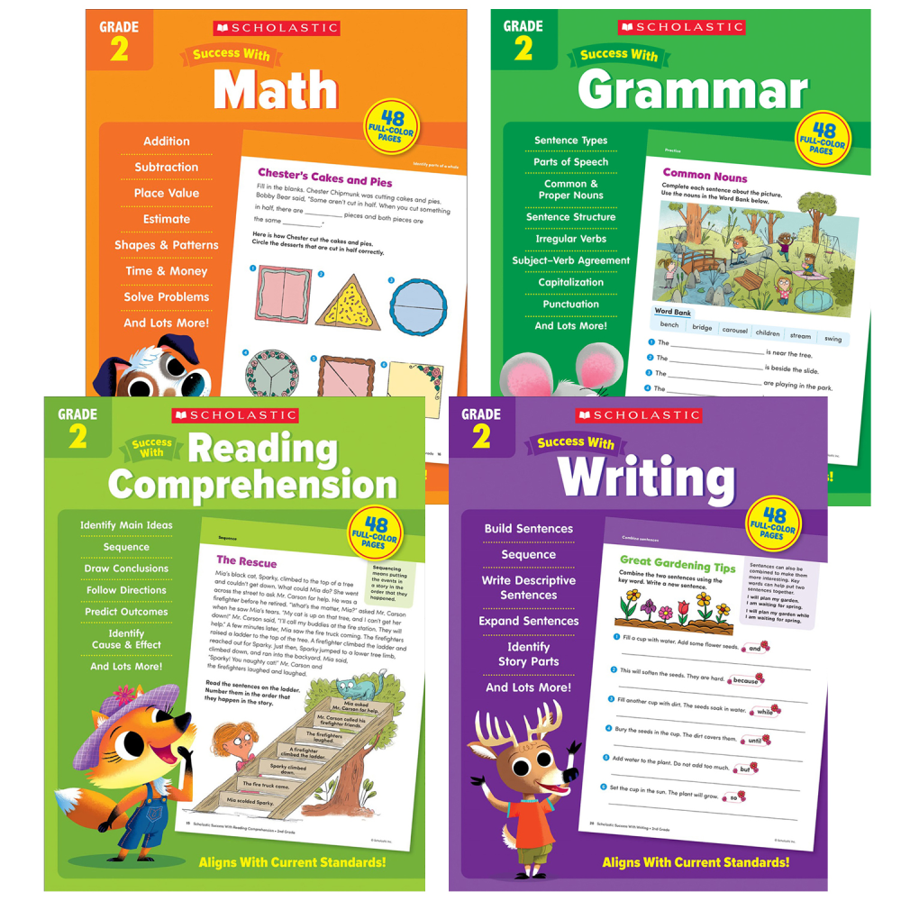 Scholastic Teacher Resources Grade Success Workbooks, 2nd Grade, Set Of 4 Books