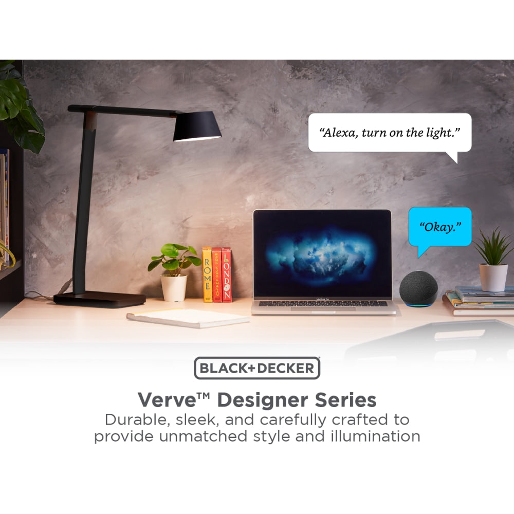 Black+Decker Verve Designer Series Smart LED Desk Lamp With USB Port, 17-3/8inH, Black