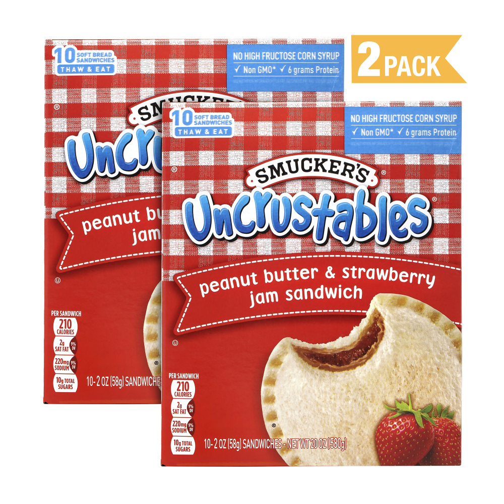 Smuckers Uncrustables Peanut Butter & Strawberry Sandwiches, 2 Oz, 10 Sandwiches Per Box, Pack Of 2 Boxes