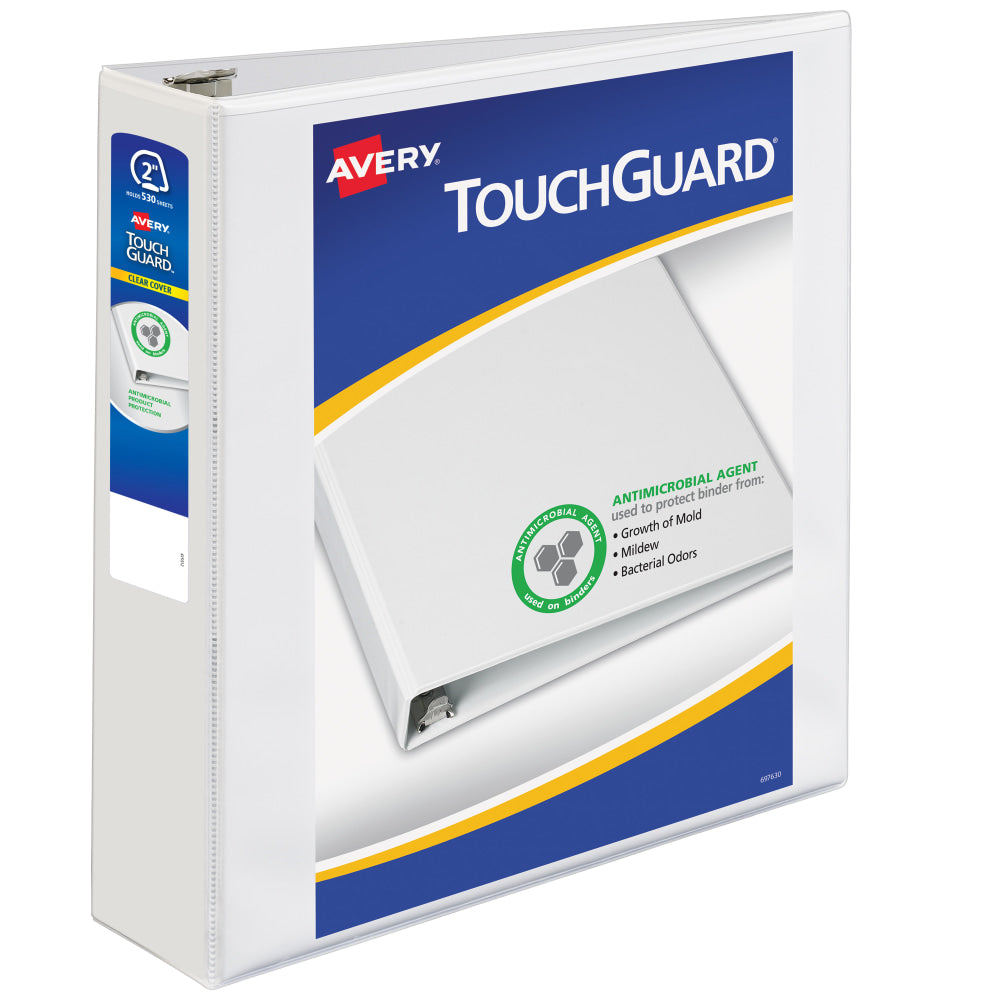 Avery TouchGuard Protection View 3 Ring Binder, 2in Slant Rings, White With Clear View Cover, 1 Binder