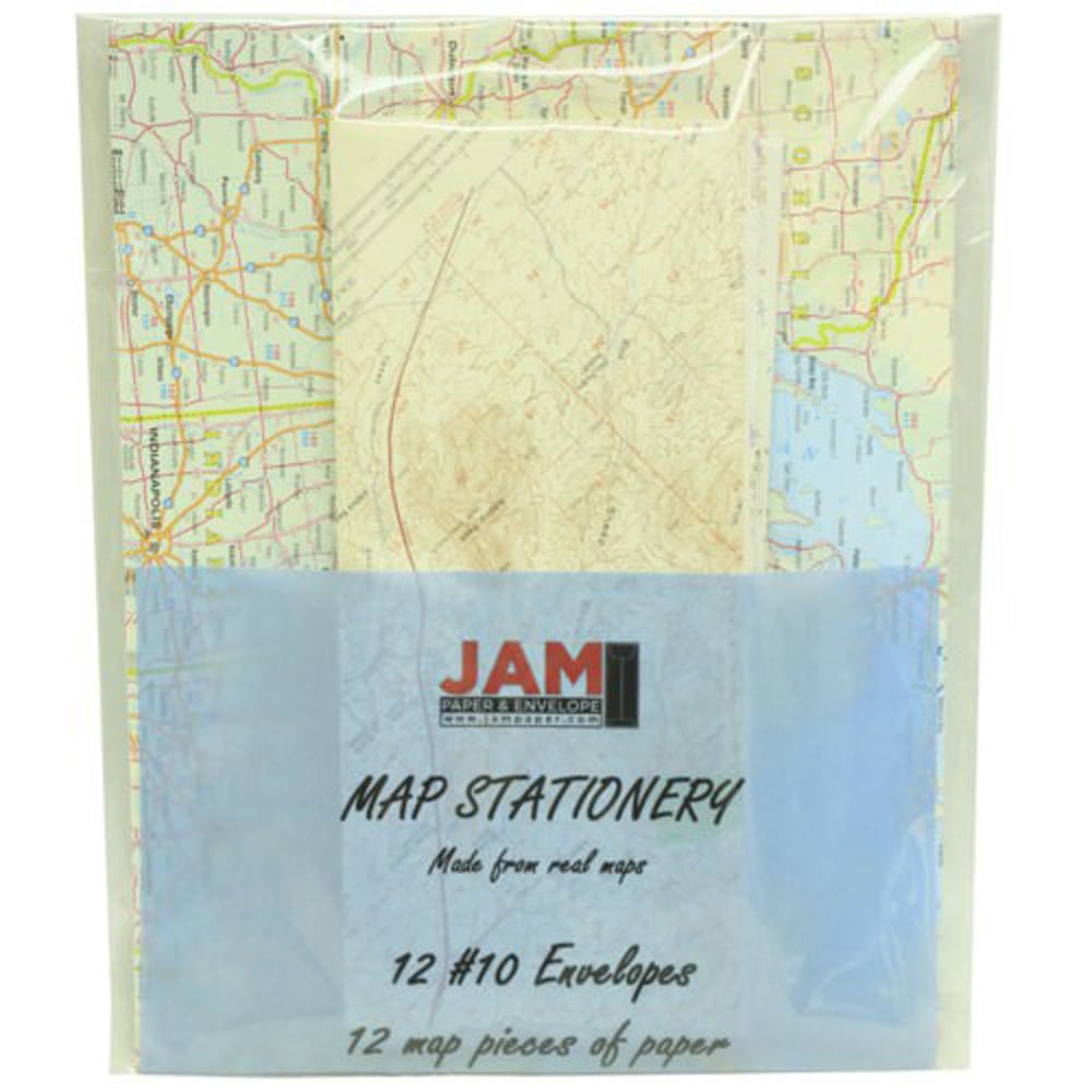 JAM Paper Map Stationery Set, Set Of 12 Envelopes And 12 Sheets