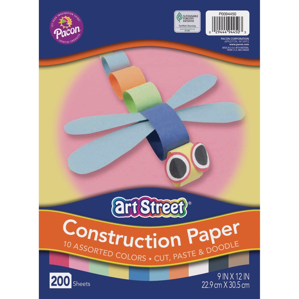 Rainbow Super Value Construction Paper, 9in x 12in, Assorted Colors, Pack Of 200