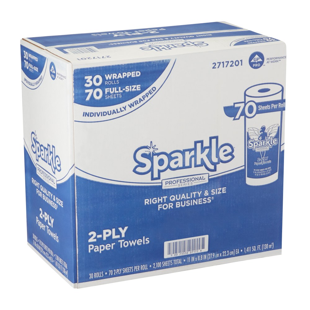 Sparkle Professional Series by GP PRO 2-Ply Kitchen Paper Towels, 70 Sheets Per Roll, Pack Of 30 Rolls