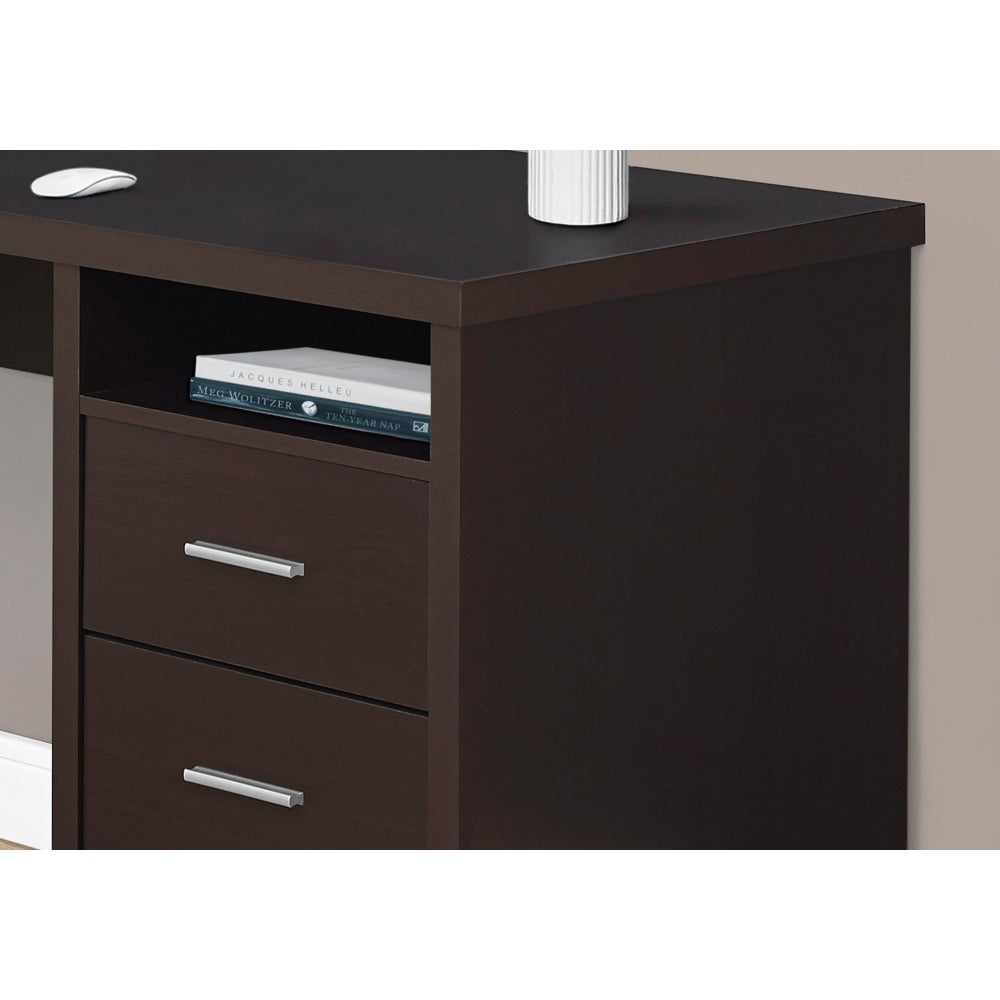 Monarch Specialties 79inW L-Shaped Corner Desk With 2 Drawers, Cappuccino