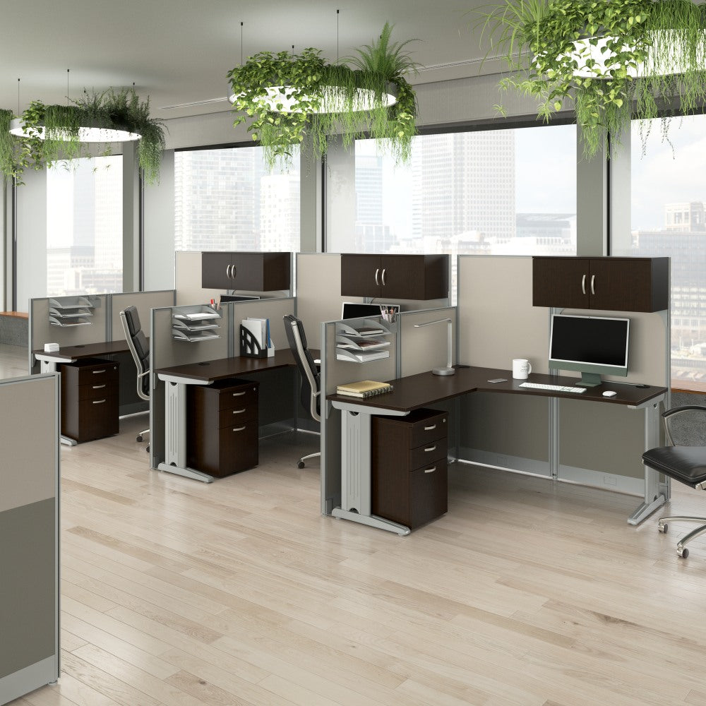 Bush Business Furniture Office in an Hour 3 Person L Shaped Cubicle Workstations, Mocha Cherry, Standard Delivery