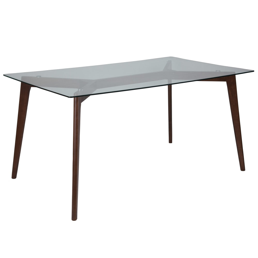 Flash Furniture Solid Wood Table With Glass Top, 29-1/4inH x 35-1/4inW x 59inD, Clear/Walnut