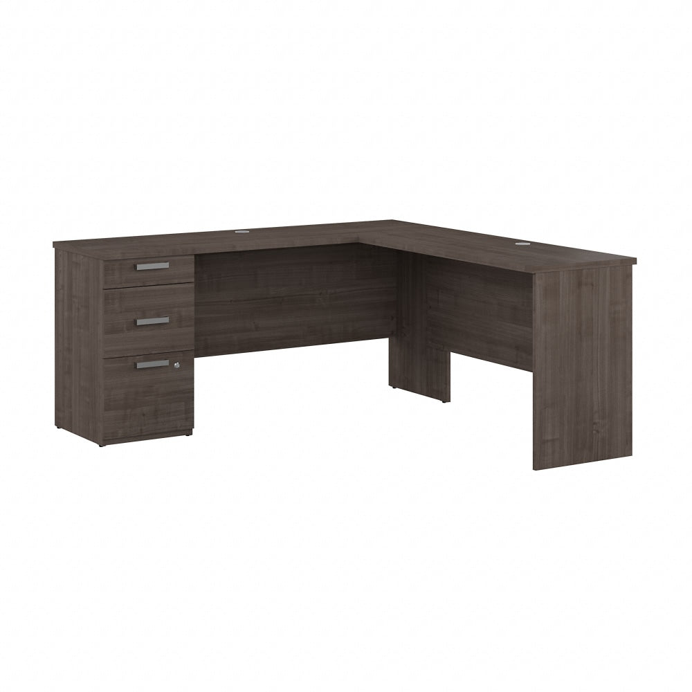 Bestar Ridgeley 65inW L-Shaped Corner Desk With Storage, Medium Gray Maple