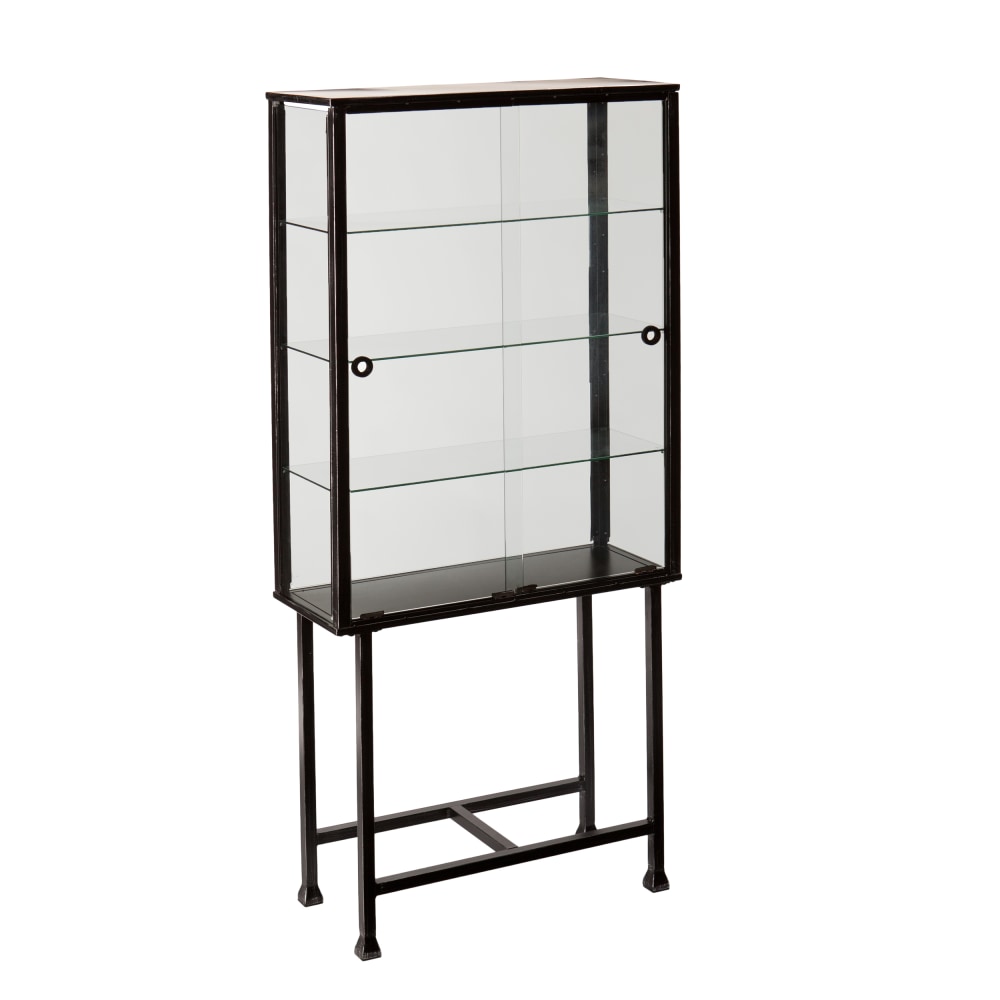 SEI Furniture Metal/Glass Sliding-Door Display Cabinet, Black/Silver