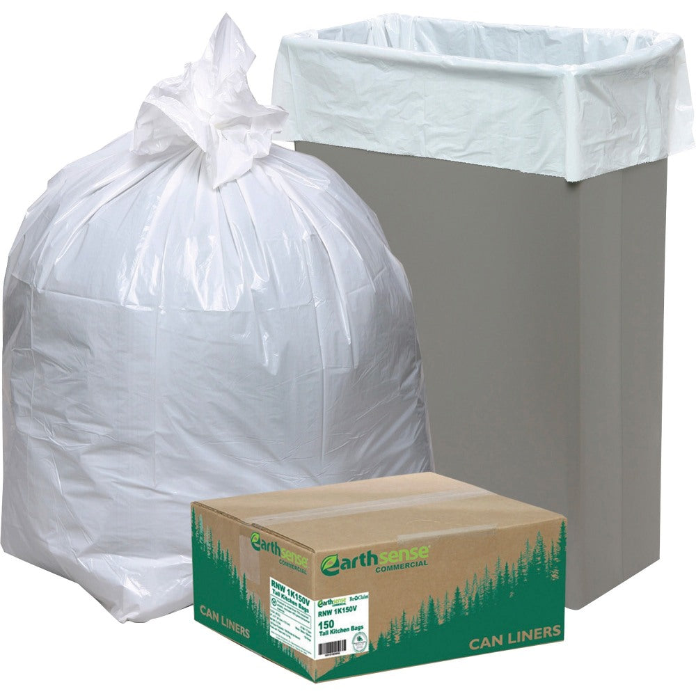 Webster EarthSense 0.7 mil Trash Bags, 13 gal, 24inH x 32inW, 75% Recycled, White, 150 Bags