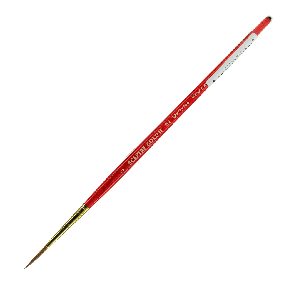 Winsor & Newton Sceptre Gold II Short-Handle Paint Brush 202, Size 3, Designer Round Bristle, Sable Hair, Terracotta