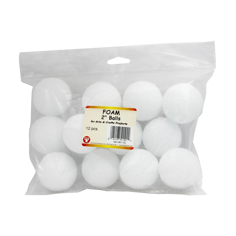 Hygloss Craft Foam Balls, 2 Inch, White, 12 Balls Per Pack, Set Of 3 Packs