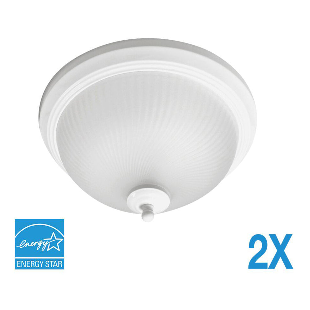 Euri Indoor Round LED Ceiling Light Fixtures, 11in, Dimmable, 3000K, 11 Watts, 900 Lumens, White/Etched Glass, Pack Of 2 Fixtures