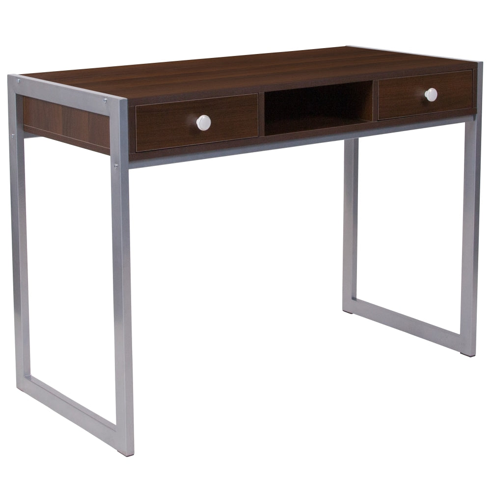 Flash Furniture 41-1/2inW Computer Desk, Dark Wood Grain/Silver