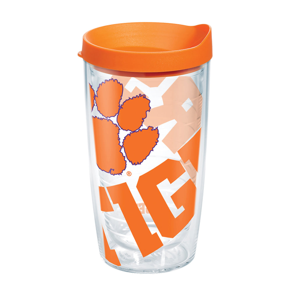 Tervis Genuine NCAA Tumbler With Lid, Clemson Tigers, 16 Oz, Clear