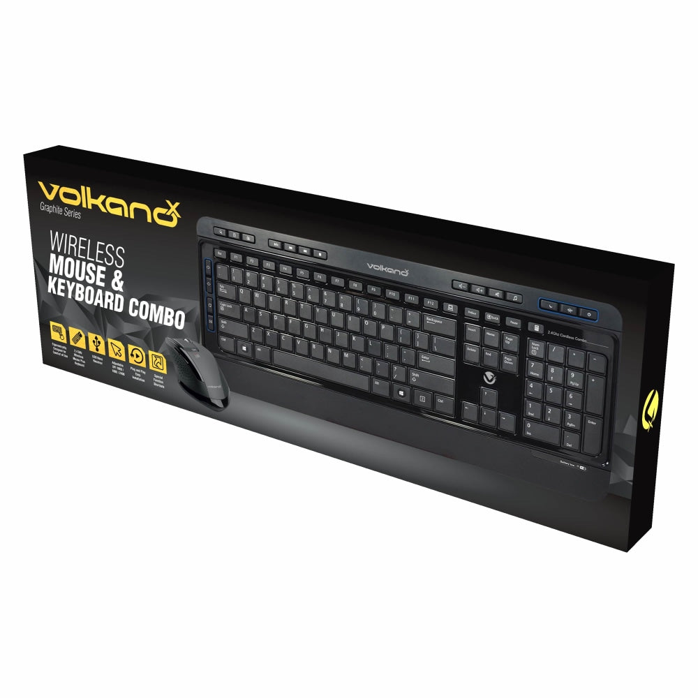 Volkano X Graphite Series Wireless Keyboard And Mouse, Full Size, Black