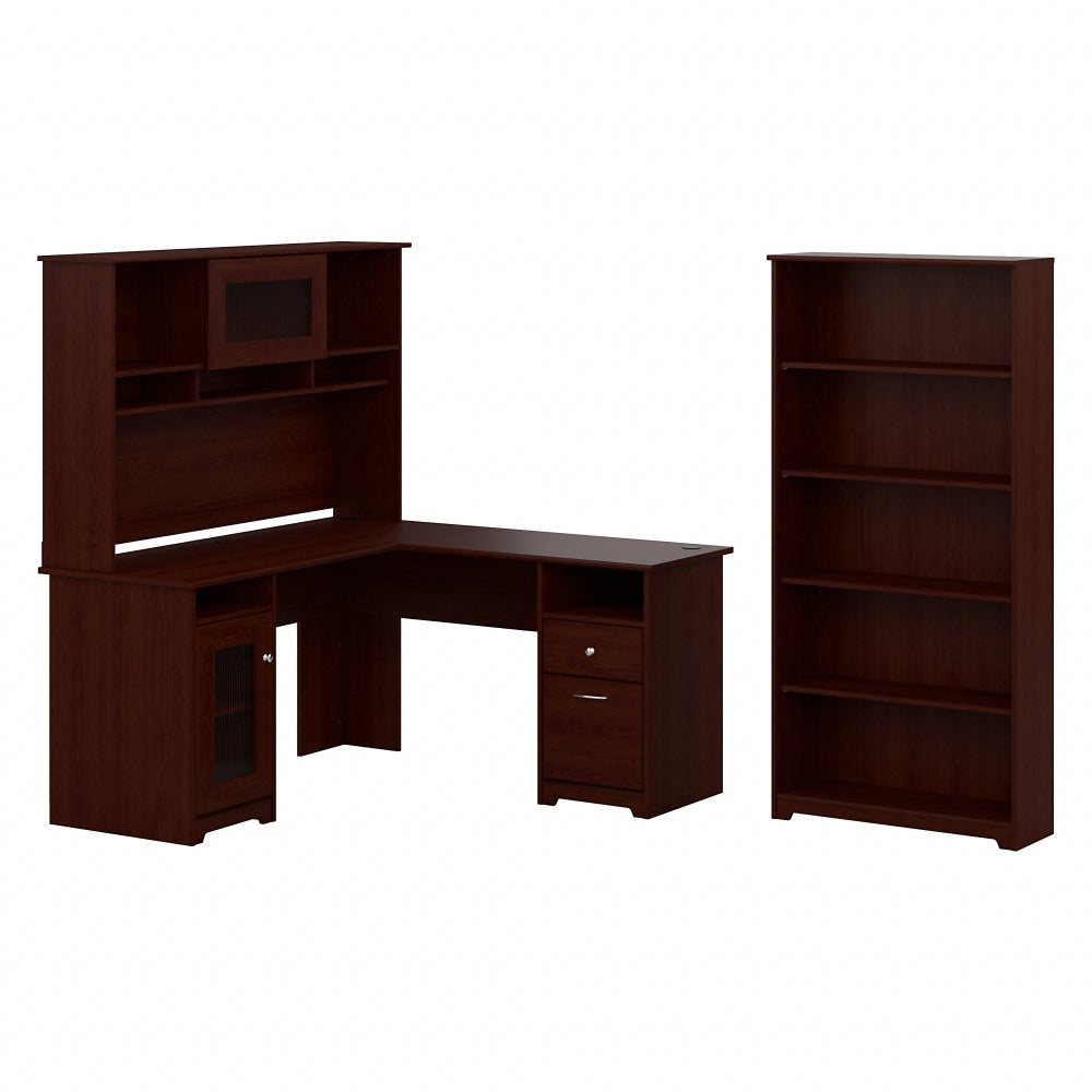 Bush Business Furniture Cabot 60inW L-Shaped Corner Desk With Hutch And 5-Shelf Bookcase, Harvest Cherry, Standard Delivery