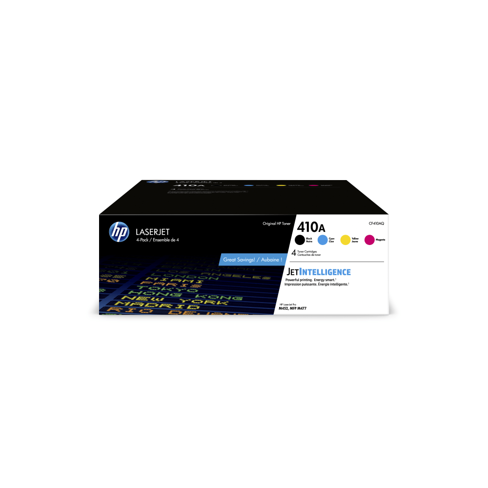 HP 410A Black And Cyan, Magenta, Yellow Toner Cartridges, Pack Of 4, CF410AQ