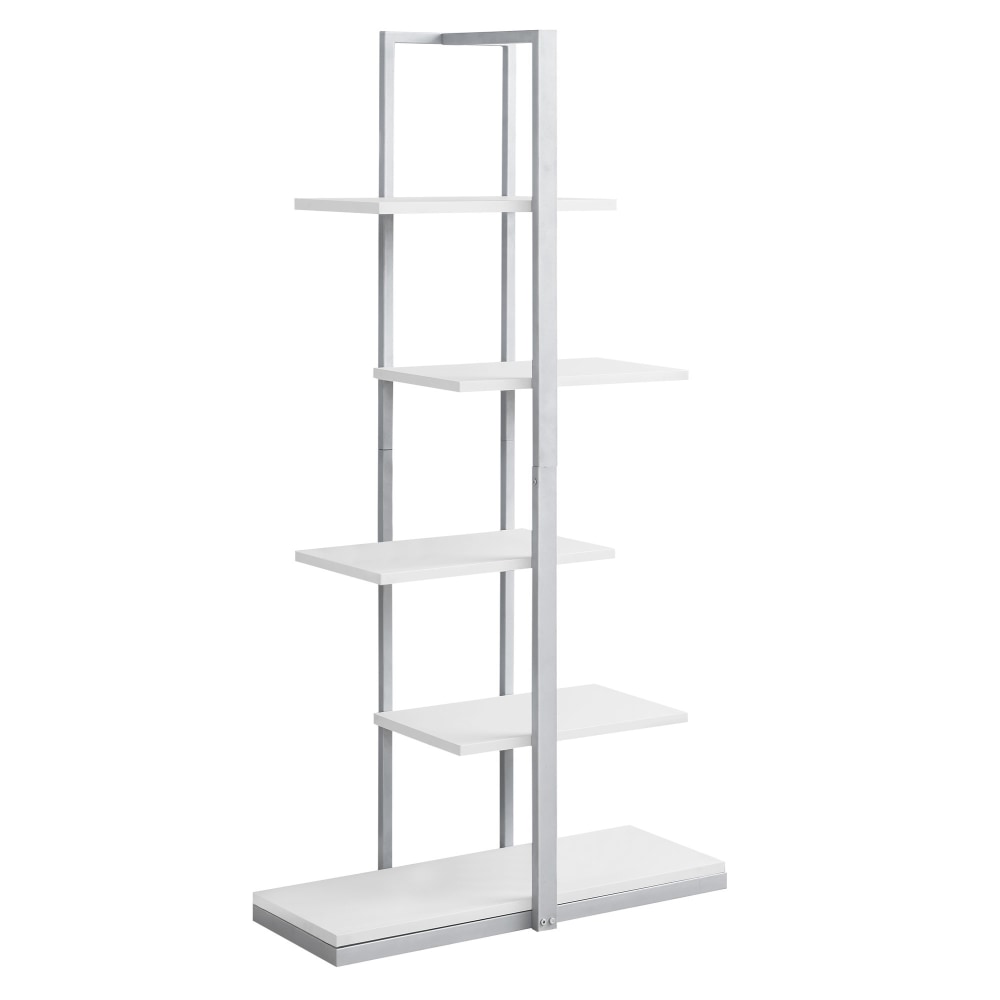 Monarch Specialties 60inH 5-Shelf Zigzag Metal Bookcase, White/Silver