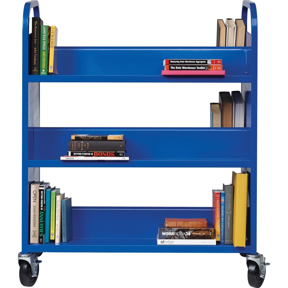 Lorell Double-sided Book Cart - 6 Shelf - Round Handle - 5in Caster Size - Steel - 38in Width x 18in Depth x 46.3in Height - Blue