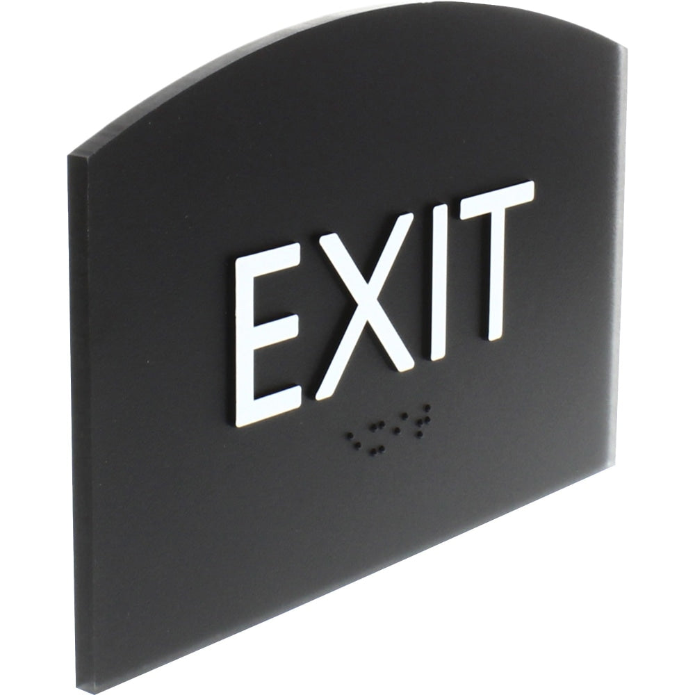 Lorell Exit Sign - 1 Each - 4.5in Width x 6.8in Height - Curved Shape - Surface-mountable - Easy Readability, Braille - Indoor - Plastic - Black