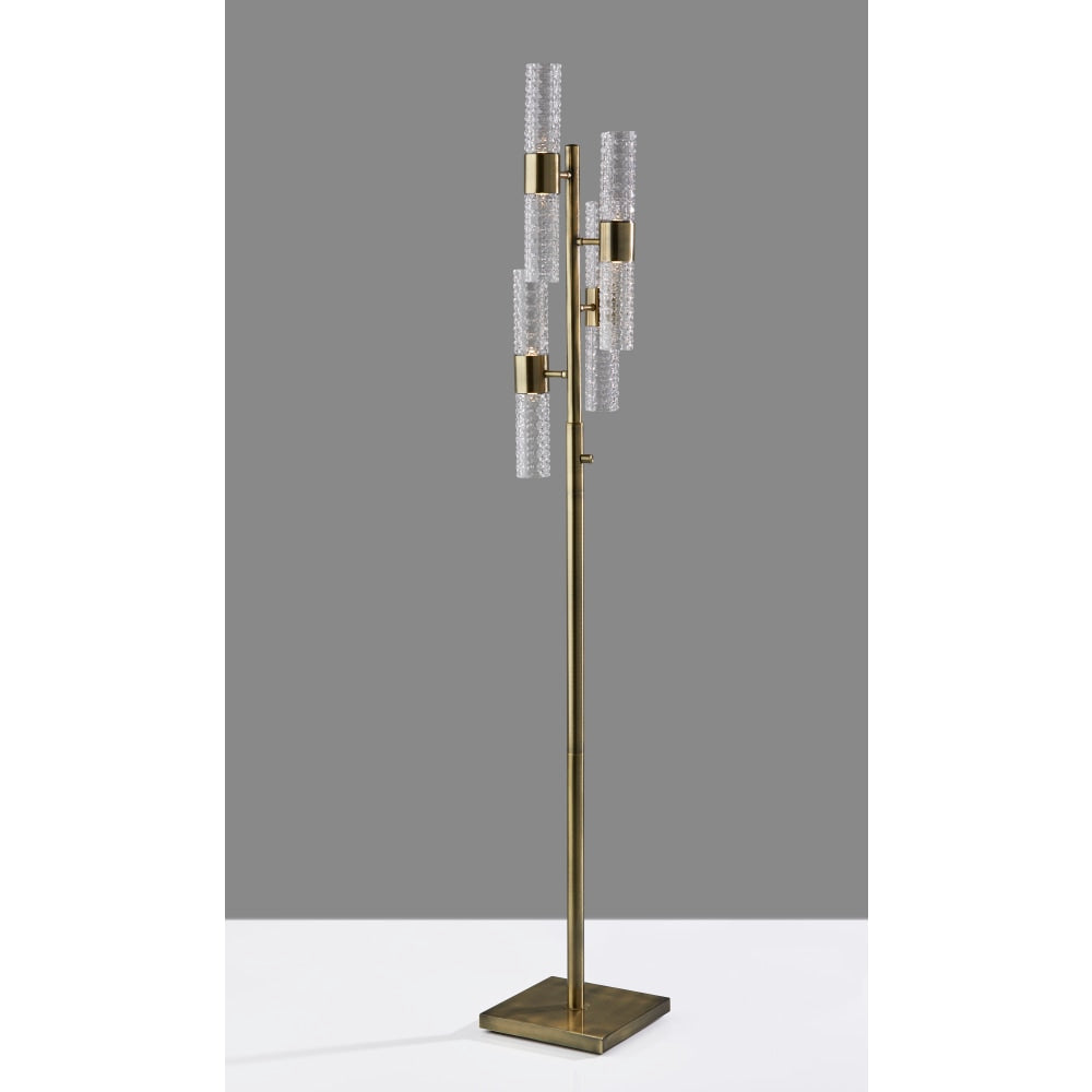 Adesso Harriet 4-Light LED Floor Lamp, 67inH, Clear Shade/Antique Brass Base