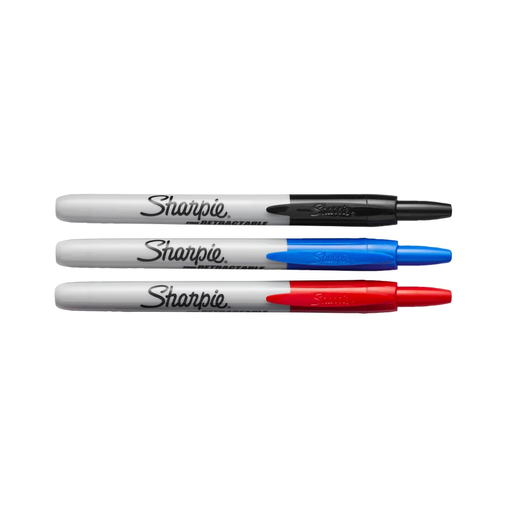 Sharpie Retractable Permanent Markers, Fine Point, Assorted Colors, Pack Of 3 Markers