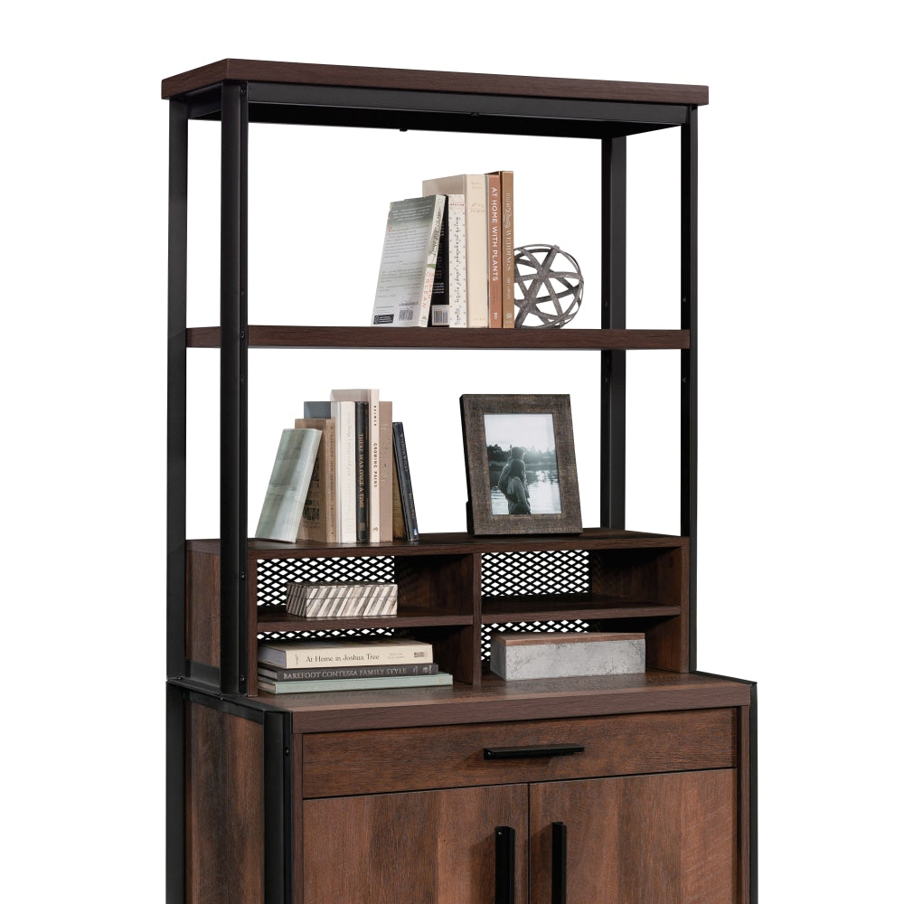 Sauder Briarbrook Commercial Hutch, 36-7/9inH x 32-2/7inW x 11-1/2inD, Barrel Oak/Black