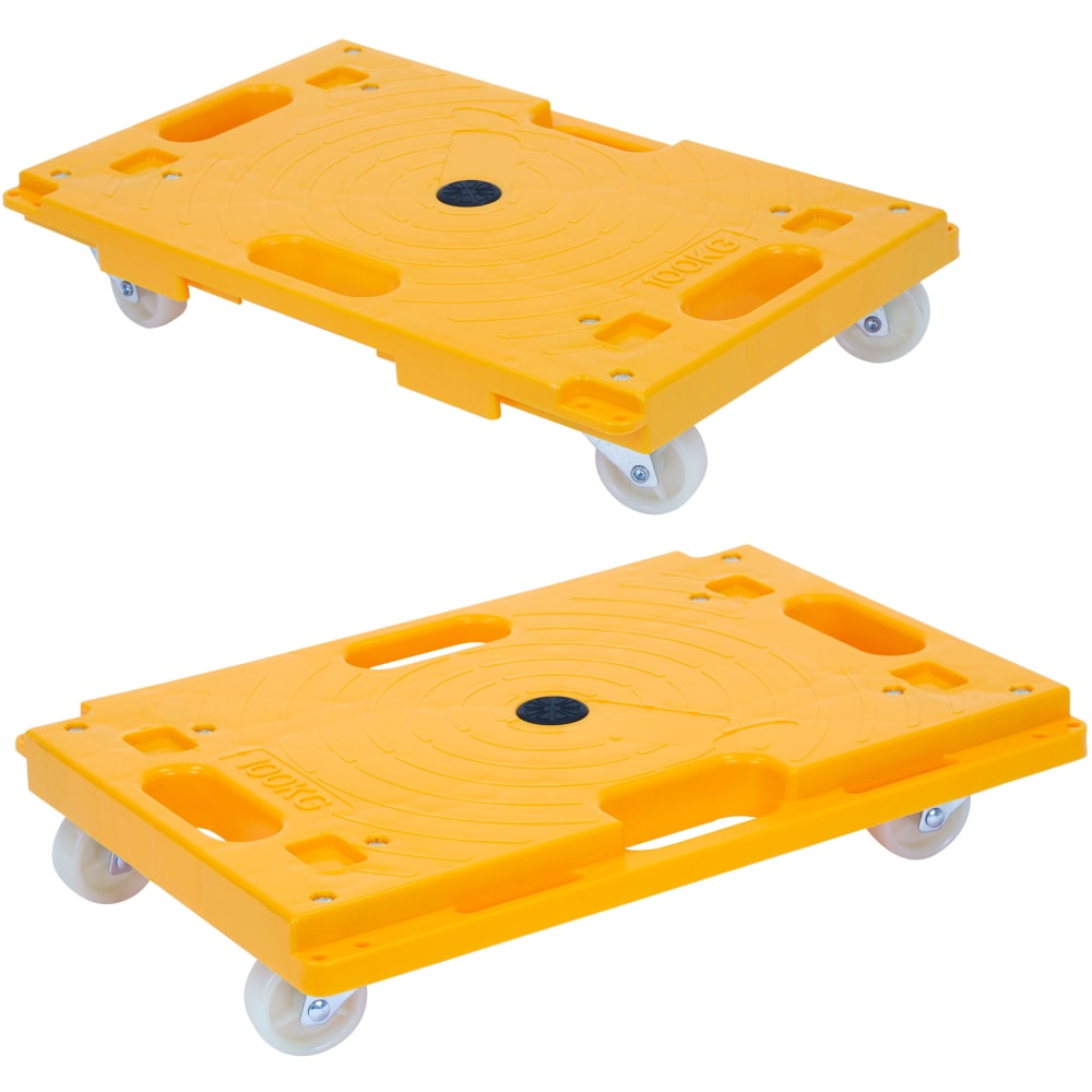 Mount-It! MI-928 Plastic Small Platform Mover Dollies, 3-1/4inH x 16-1/4inW x 11inD, Yellow, Pack Of 2 Dollies