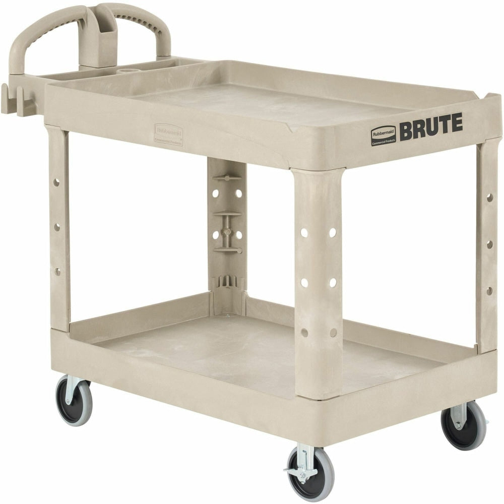 Rubbermaid Two-Tiered Full-Service Cart, 33 1/4inH x 45 1/4inW x 25 3/4inD, Beige