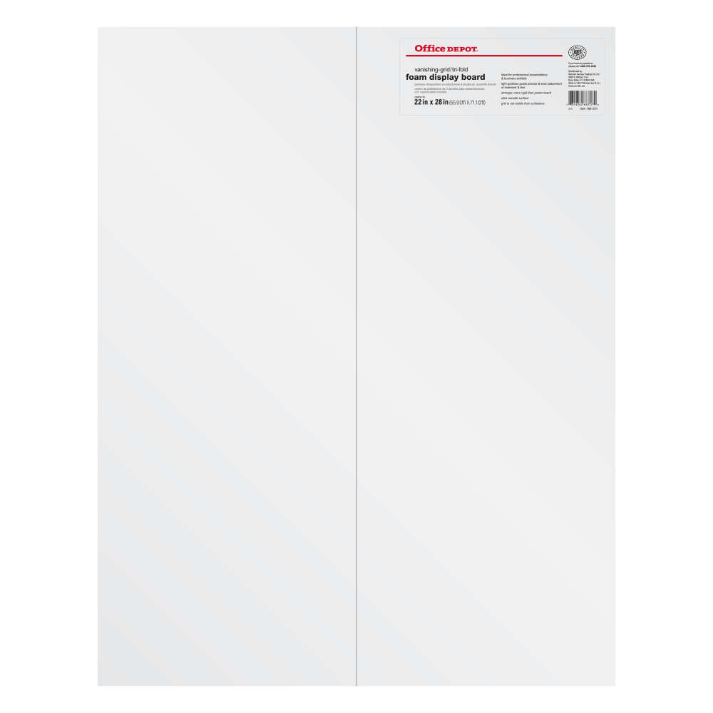 Office Depot Brand Vanishing Grid Presentation Tri-Fold Foam Board, 22in x 28in, White