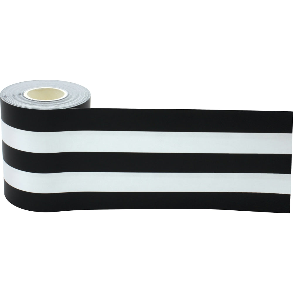 Teacher Created Resources Straight Rolled Border Trim, Black & White Stripes, 50' Per Roll, Pack Of 3 Rolls