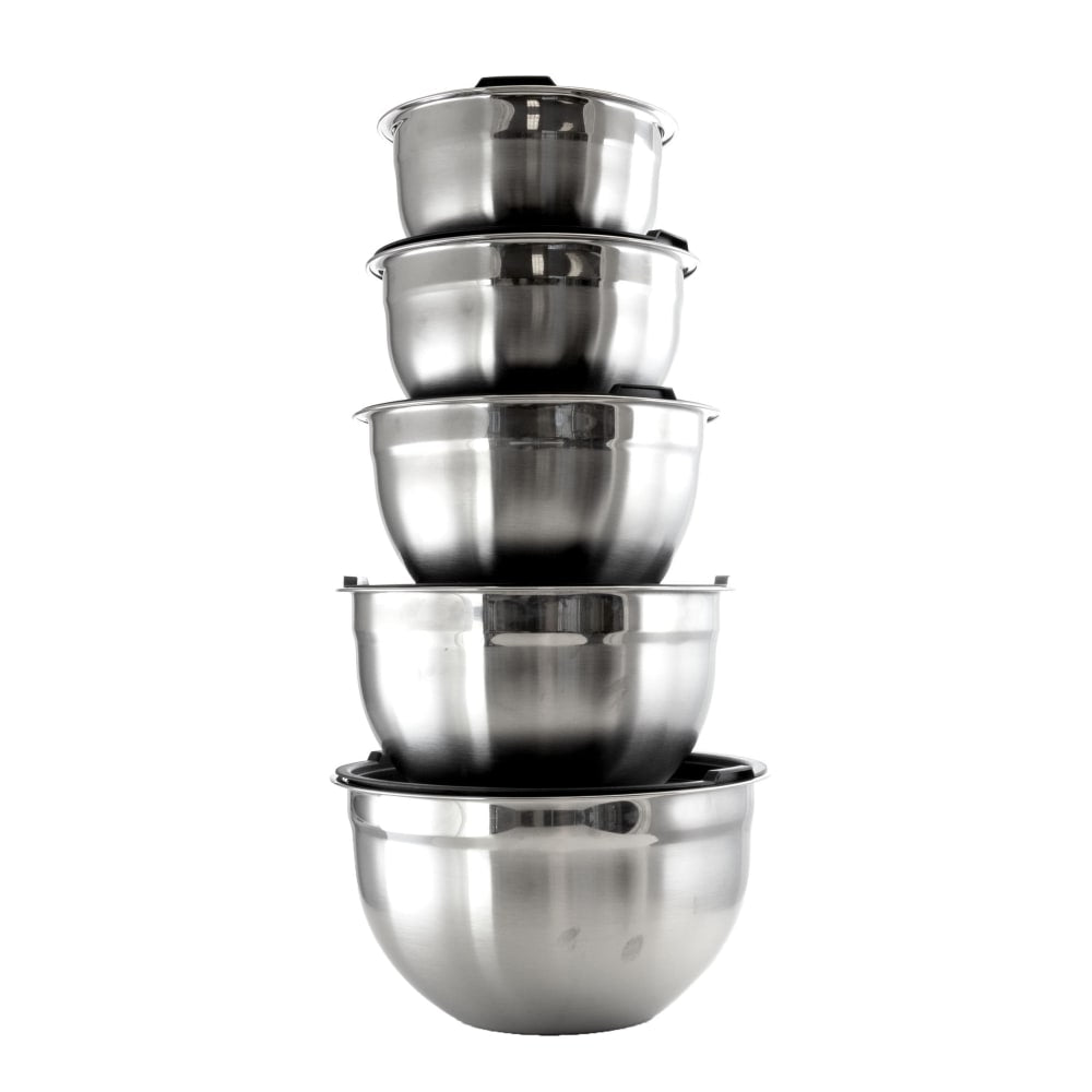 MegaChef 5-Piece Stackable Mixing Bowl Set, Chrome