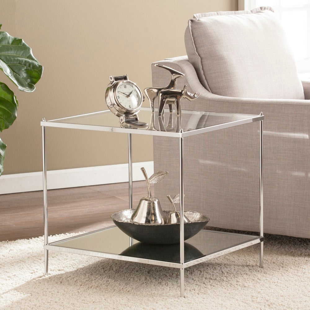 SEI Furniture Knox Glam Mirrored End Table, Square, Chrome