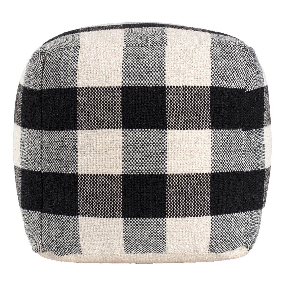 Anji Mountain Chinese Checks Pouf Ottoman, Ivory/Black