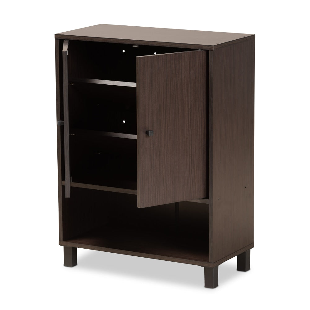 Baxton Studio Rossin 2-Door Entryway Shoe Storage Cabinet With Bottom Shelf, Dark Brown/Black