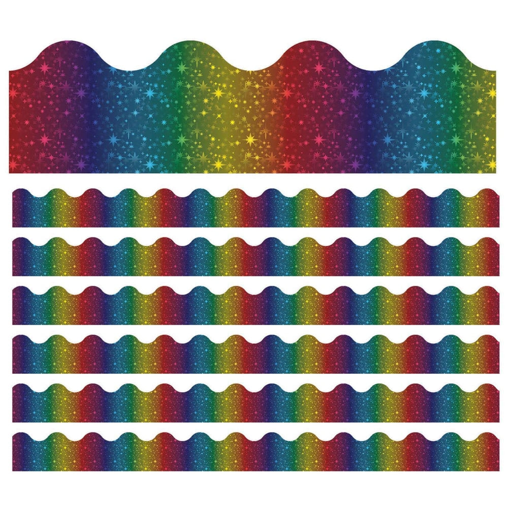 Carson Dellosa Education Scalloped Border, Sparkle + Shine Rainbow Foil, 39ft Per Pack, Set Of 6 Packs