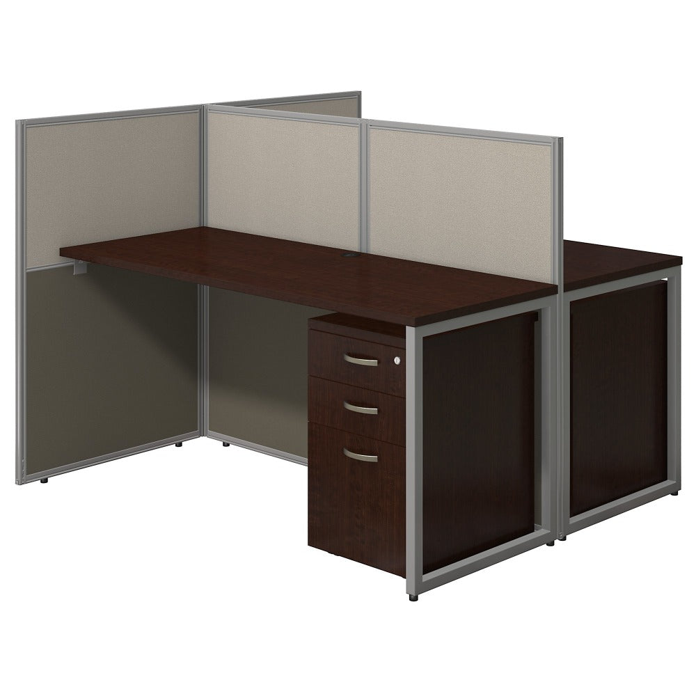 Bush Business Furniture Easy Office 60inW 2-Person Straight Desk Open Office With Two 3-Drawer Mobile Pedestals, 44 15/16inH x 60 1/16inW x 60 1/16inD, Mocha Cherry, Standard Delivery