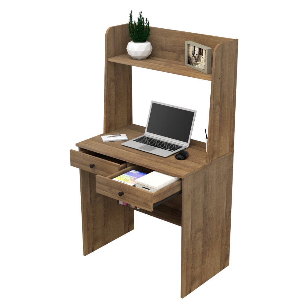 Inval 32inW Computer Desk With Hutch, Amaretto