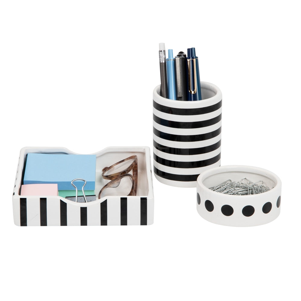 Mind Reader Ditto Collection 3-Piece Desktop Organization Set, Black/White