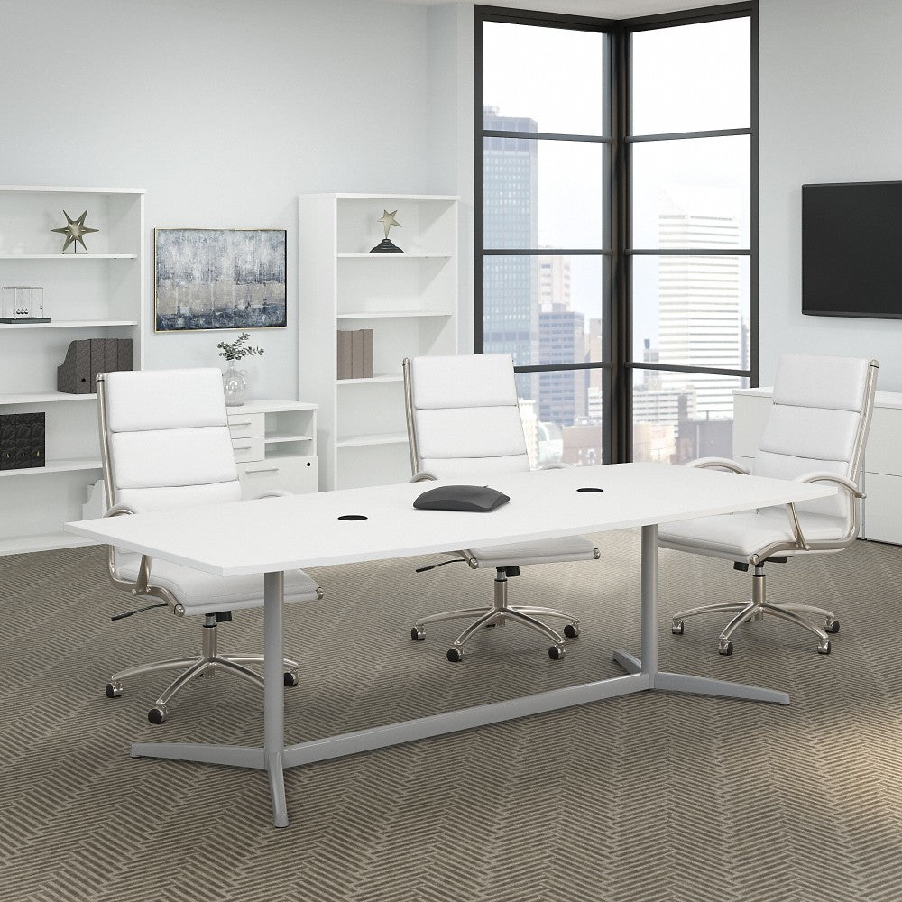 Bush Business Furniture 96inW x 42inD Boat-Shaped Conference Table With Metal Base, White, Standard Delivery