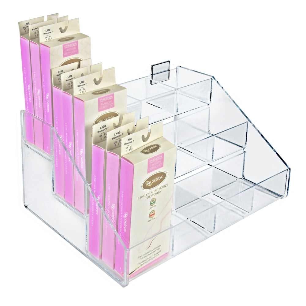 Azar Displays 3-Tier Shelf Step Display, 7inH x 16inW x 11-3/4inD, Clear